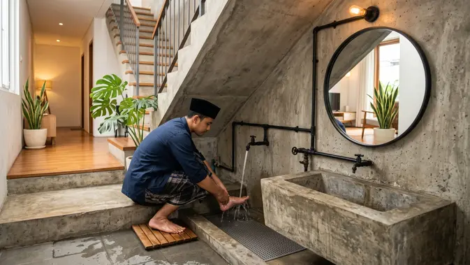 wudhu bawah tangga - ilustrasi berita 10 Model Wudhu Bawah Tangga untuk Rumah Minimalis, Hemat Ruang dan Estetik